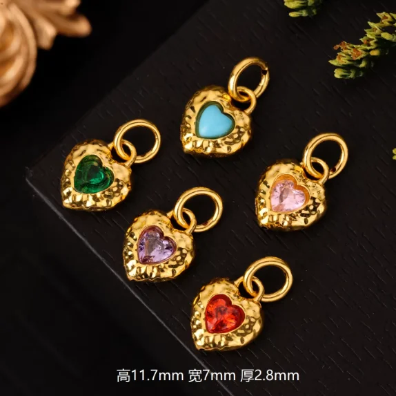 

Подвески из настоящего золота 18 карат, золотой кулон в форме сердца, подвеска с фиолетовыми цирконами