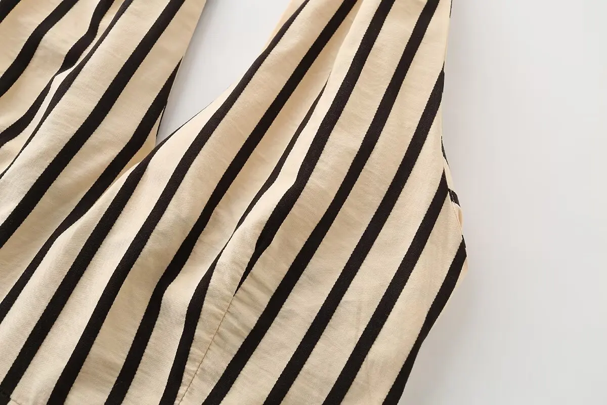Elegantes Damen-Maxikleid mit Streifenmuster und Neckholder, sexy tiefem V-Ausschnitt, Schnürung, lässiges langes Kleid 2026, neues Urlaubskleid für Damen – Detail 6