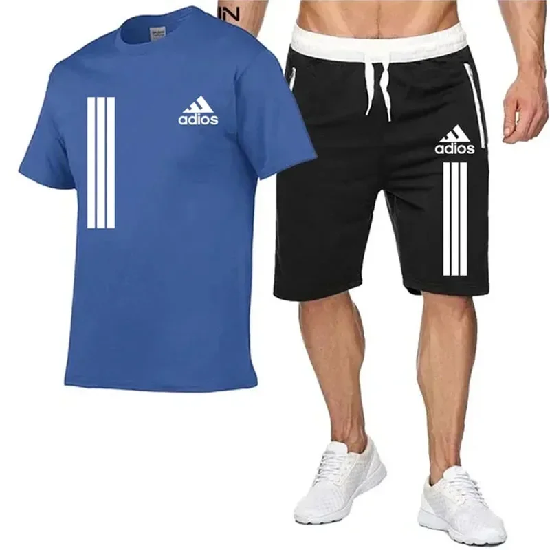 2024 Men\'s summer fashion breathable short-sleeved T-shirt + shorts two-piece gym casual jogging exercise training set