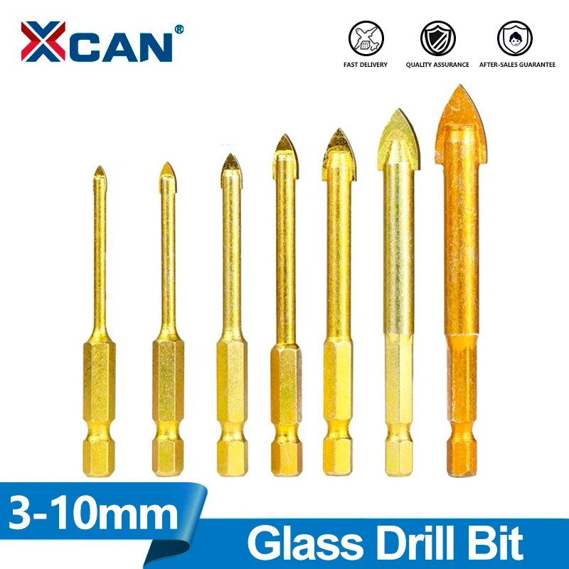 XCAN Carbide TCT Glass Drill Bits 1 Set 1/4'' Hex Shank Titanium Coated Power Tools Accessories Wall Glass Hole Drill