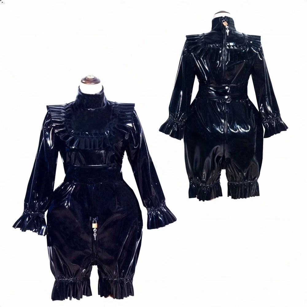 

Sissy black dress PVC lockable cosplay costume Halloween sexy maid Christmas party costume customization