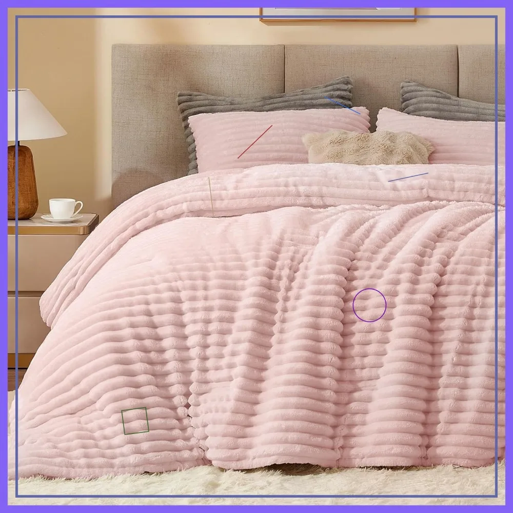 

Комплект постельного белья Queen - супермягкое и теплое пушистое розовое покрывало, роскошное, уютное и тёплое для зимы, с 2 наволочками.