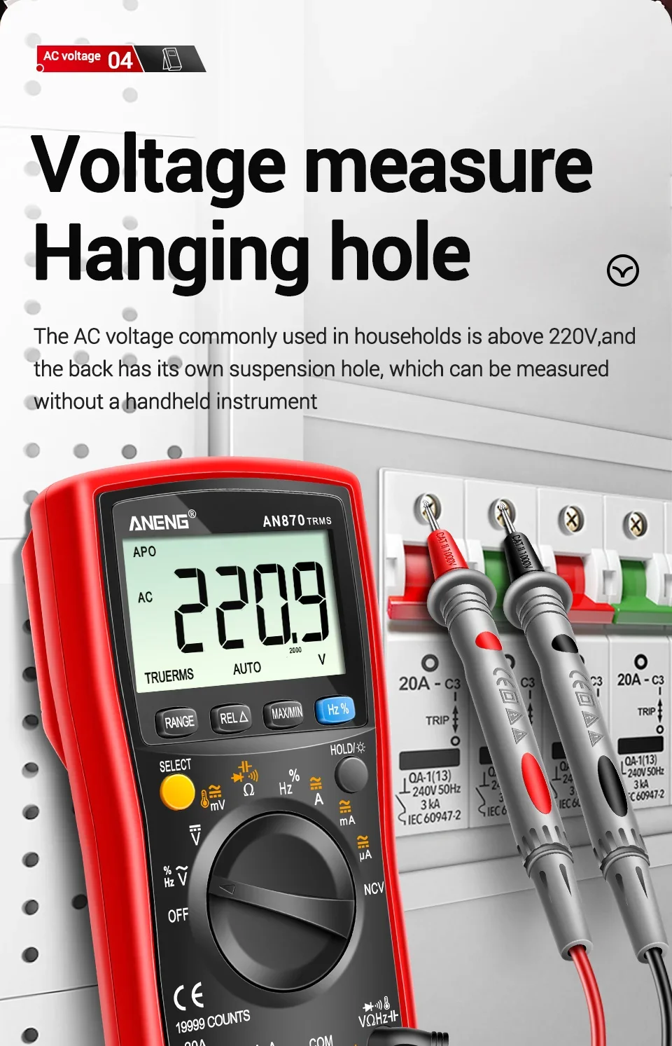 ANENG AN870 Smart Multimeter Digital Profesional 19999 Zählt AC Spannung Tester Strom NCV Kapazität Widerstand Ohm Test Tool – Detail 12