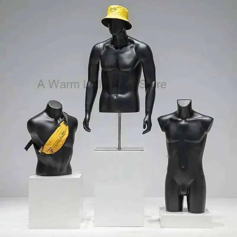 

Man Small Half Body Mannequins Shelf Clothing Store Male Fake Body Mannequin Props with Metal Base Fashion Window Display Stand