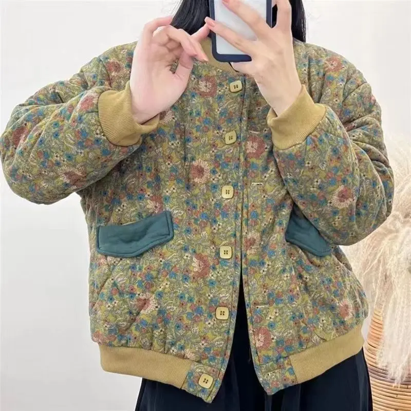 

Women's Models Fall Winter Tops Coat Cotton Coat Baseball Clothes Printed Thickened Crushed Cotton Linen Soft Comfortable Niche
