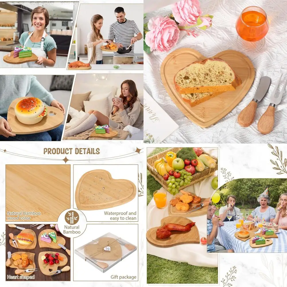 

Mini Wooden Charcuterie Boards with Knives, Heart-Shaped Bamboo Party Favors for Wedding, Bridal Shower, or Valentine's Day Cele