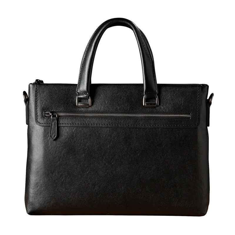 Genuine Leather Business Briefcase Men's Shoulder Messenger Bag Casual Simple Cowhide Handbag Computer Bag Men's Black Bags