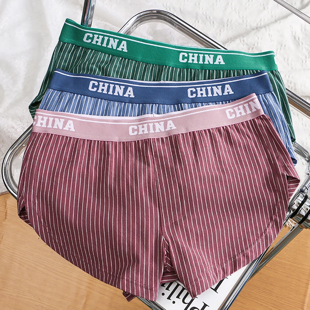 3PCS/Pack 100% Cotton Fashion Striped Underwear Men Breathable Mesh Crotch Boxer Homme High Elastic Widen Waist Men\'s Panties