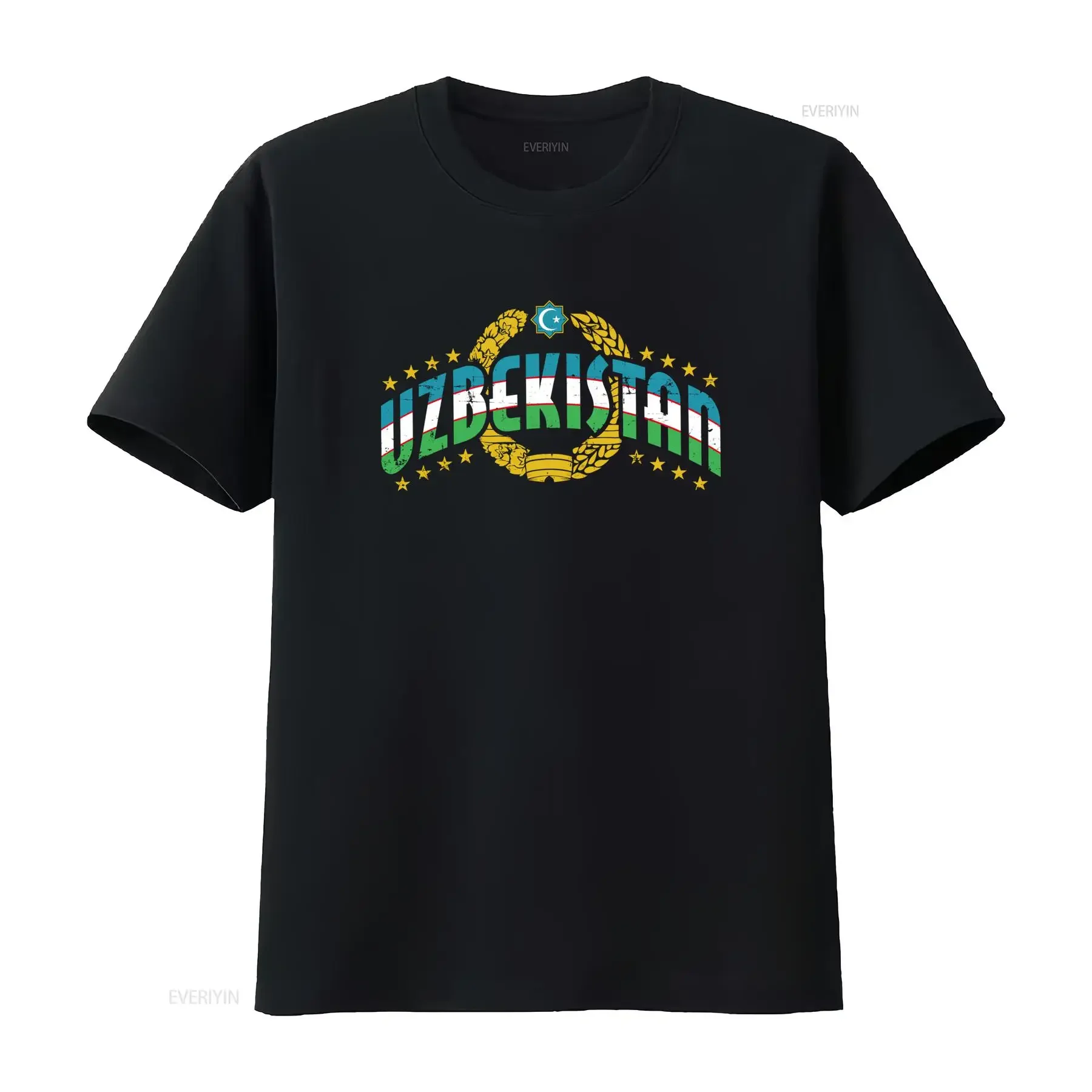 Mens Uzbekistan T shirt O'zbekiston with National Flag Colors Star Crescent Wheat Sheaf Design Perfect for Uzbek Heritage