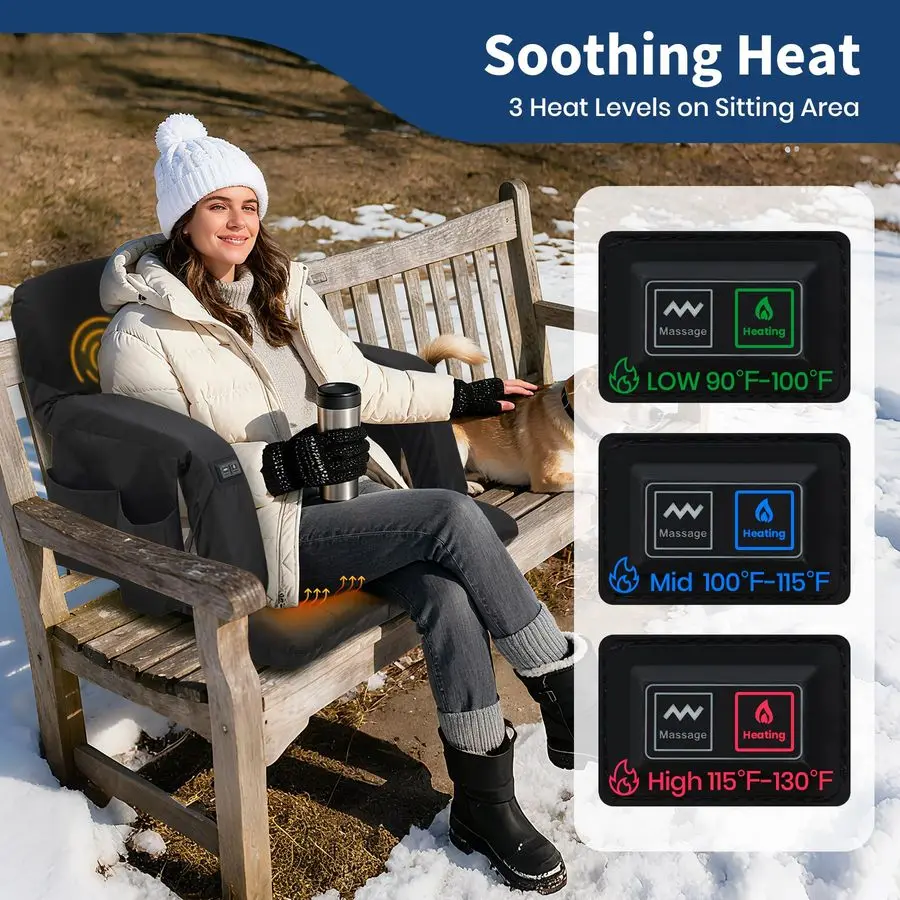 أمبير مقاعد الاستاد الساخنة مع دعم الظهر ووسادة مبطنة 3 مستويات التدفئة أمبير تدليك كرسي مبيض واسع للغاية مع المضادة للانزلاق #2