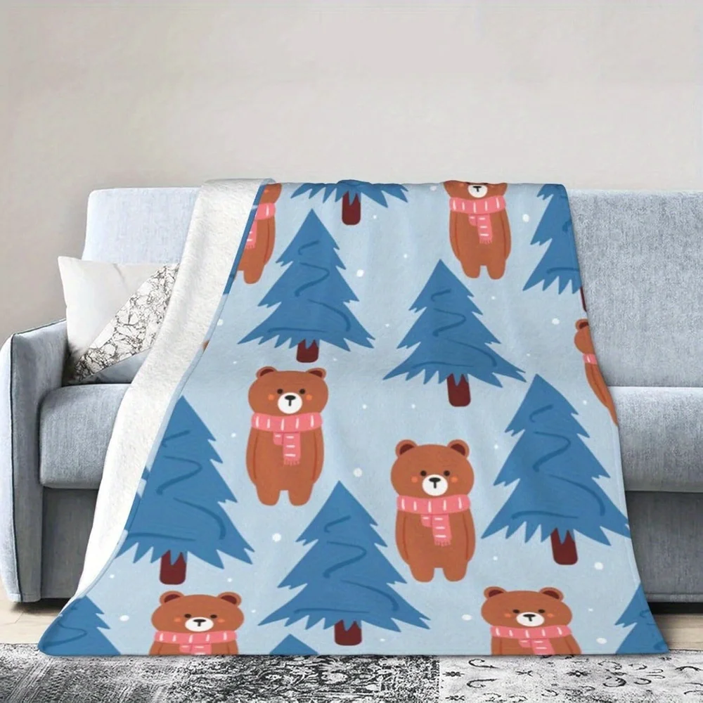 

1pc Cute bear pattern blanket, polyester fabric, machine washable, suitable for bedroom and living room decoration.