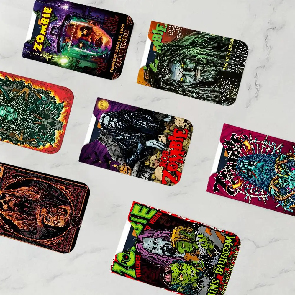 R-Rob BAND Z-Zombie Men's Genuine Leather Mini Card Wallet, Ultra Thin Credit Portable Business Card & Transit Bus Card