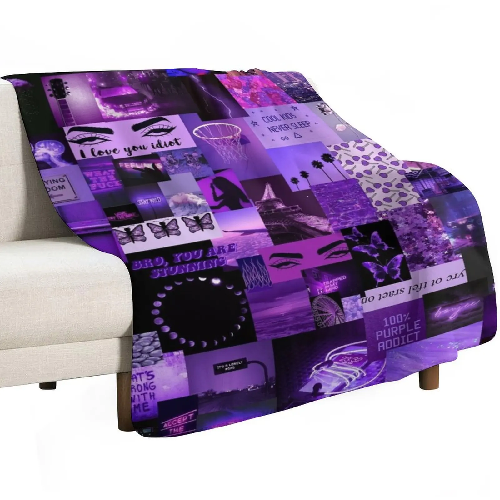Purple Aesthetic Collage Throw Blanket Decorative Throw Hairy manga Blankets For Bed Decoratives Plush Blankets