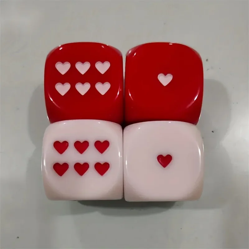 4pcs Large Heart-Shaped Dice Set (2.5cm/1in) - Hexagonal Board Game & Party Game Dice Tabletop Games,Romantic Gift for Home