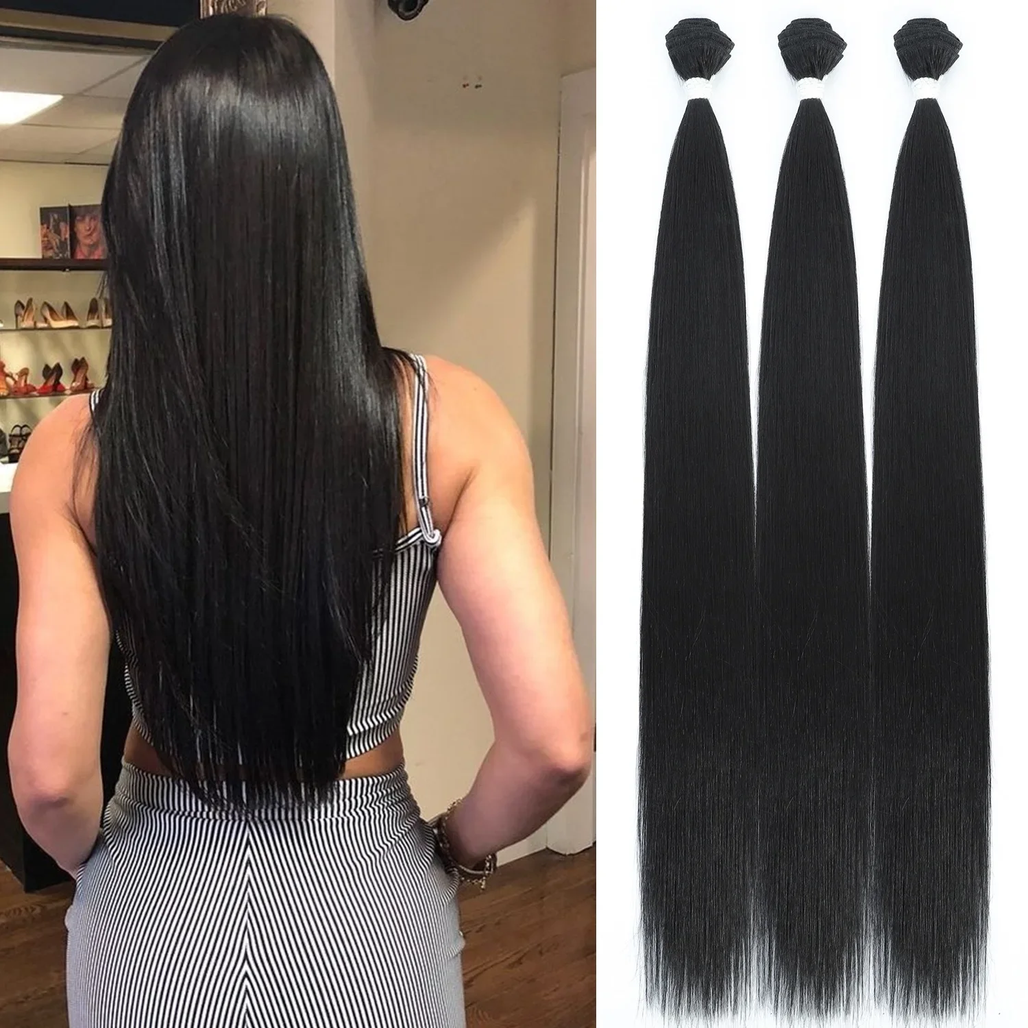 Natural Synthetic Women\'s Daily Use Hair Bundles High-temperature Fiber Hair Curtains 26 Inch Yaji Straight Hair Extensions