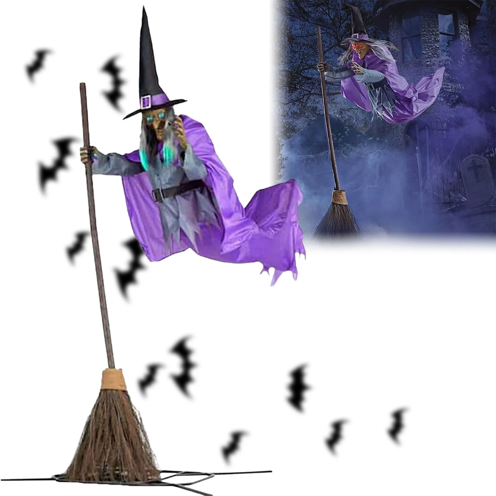 

Halloween Decoration Voice Control Broom Witch Large Hanging Ghost Luminous Soundmaking Bar Ghost House Horror Decoration