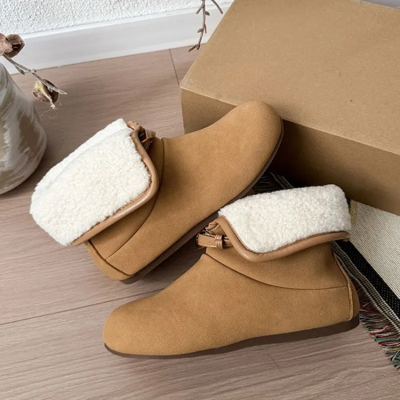 

NEW Snow Boots Women Winter Warm Fashion Designer Platform Boots Non-slip Short Plush Flats Suede Shoes Mujer Fashion Ankle Boot