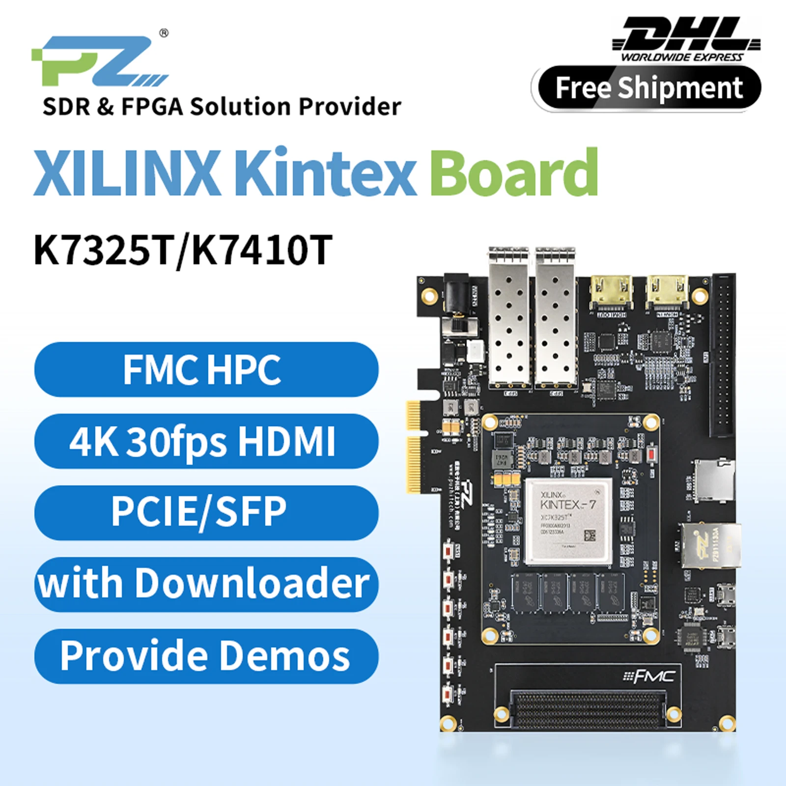 Puzhi K7325T K7410T-FH FPGA Development Board Xilinx Kintex-7 XC7K325T XC7K410T FMC PCIE 4K HDMI