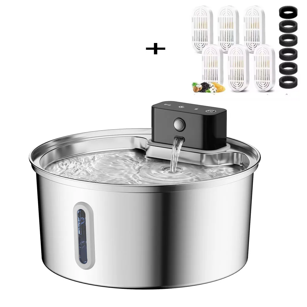 ZYfeeder 3,2 L/108 unzen Drahtlose Lade Sensor Katze Wasser Feeder Edelstahl Katze Hund Wasser Brunnen Stille Wasserstand fenster Kein Stecker 4