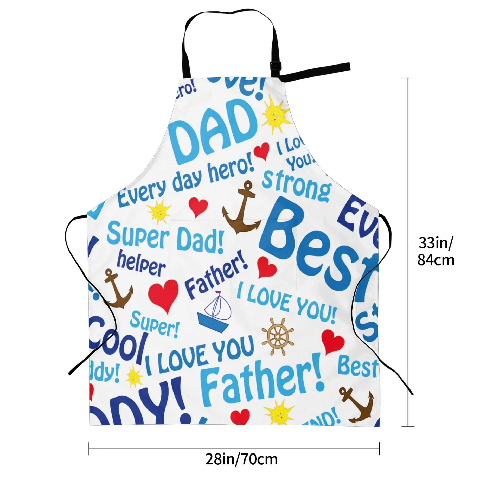 Fathers Day Cooking Apron For Women Men With Pockets,Best Dad Hero Anchor I Love You Blue Oxford Cloth Kitchen Apron