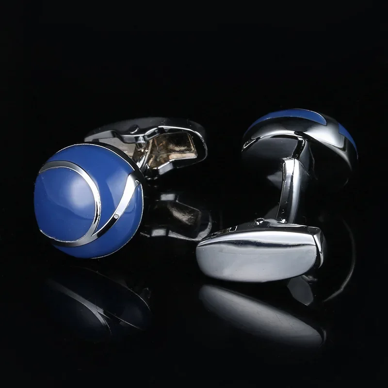 New Dark Blue Hemisphere Enamel Cufflinks Personalized Fashion Simple Daily Dating Party Men's French Shirt Cuff Accessories