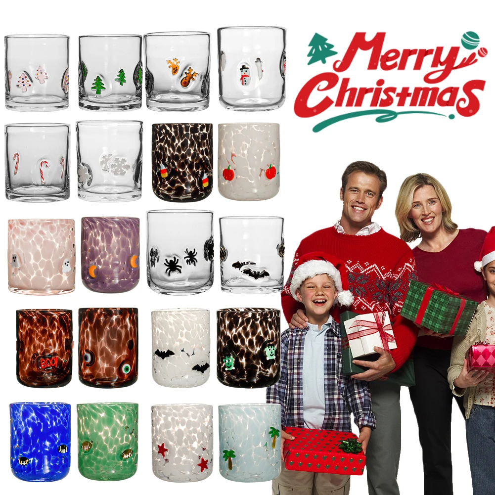 

﻿ 2Pcs Halloween Icon Juice Glasses Set Christmas Themed Stemless Drinking Glasses Crystal Drinking Tumblers for Party Drinkware