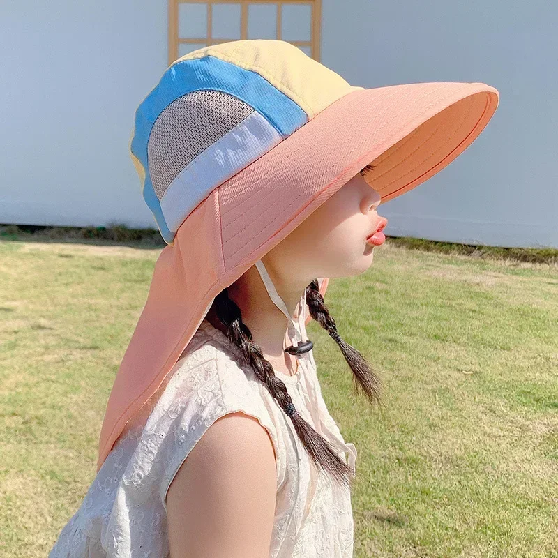 Summer Baby Sun Hat with Neck Flap UV Protection Strap Wide Brim Beach Hats Kids Bucket Hat Cap for Boys Girls Outdoor