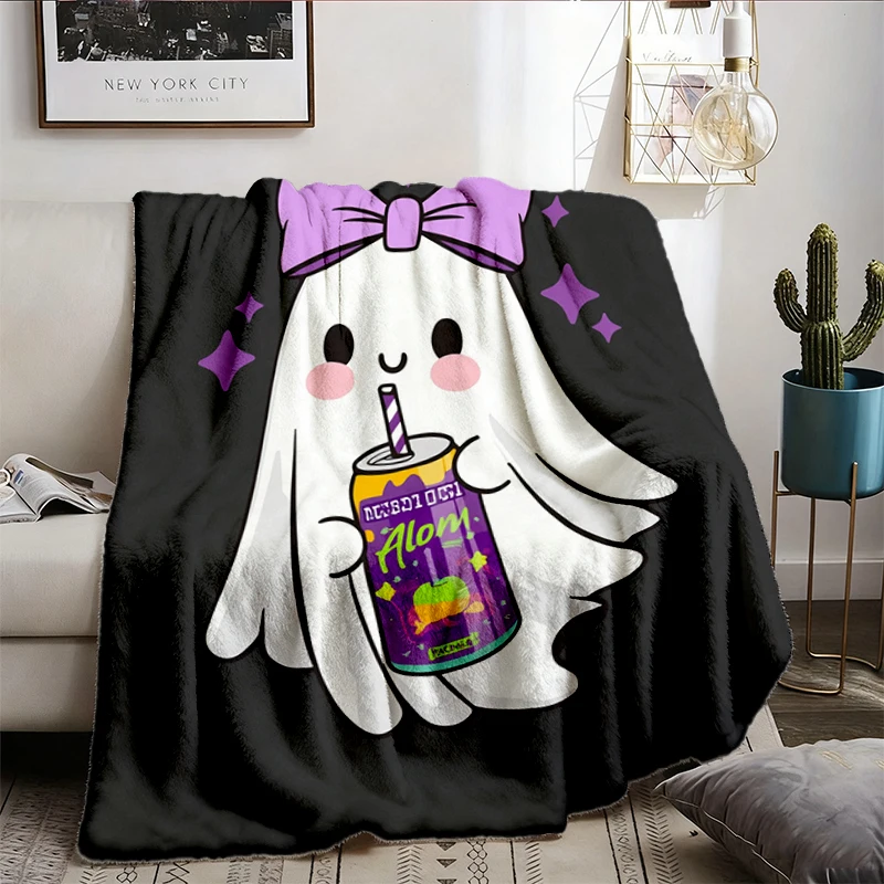 Spooky Alani Ghost Halloween Soft Blanket, Cute Ghost With Energy Drink Fall Comfy Blanket, Spooky Season Ghost Alani Fl