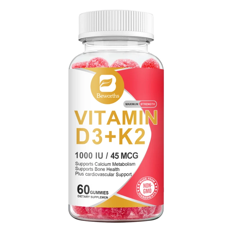 Vitamin D3 K2 Gummies 1000 IU Vitamin D3 + 45 Mcg Vitamin K2 for Bone Health Promotes Healthy Muscle Function Non-GMO