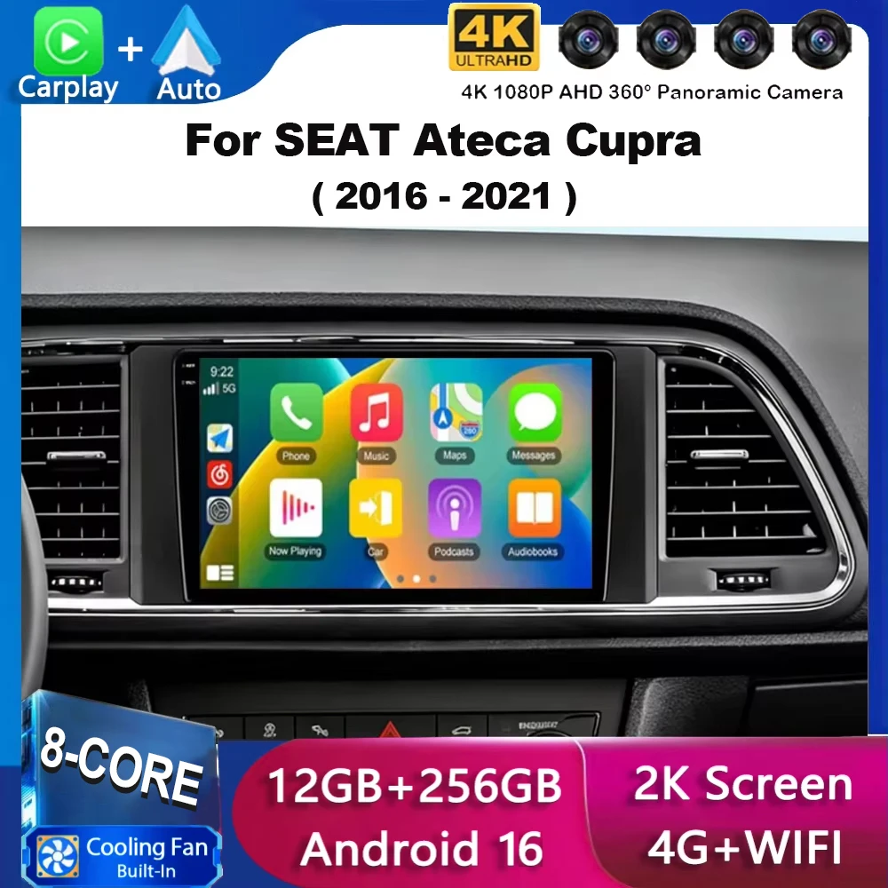 Android 16 For SEAT Ateca Cupra 2016 - 2021 Carplay Auto Car Radio Multimedia Video Player Navigation GPS No 2Din 2 Din DVD DSP