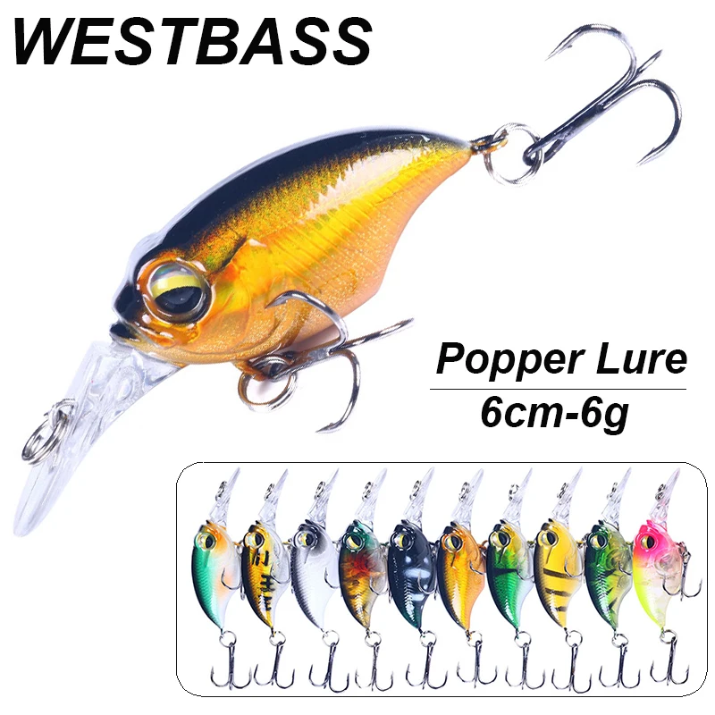 WESTBASS 1PC Micro Crankbait 6cm-6g Floating Fishing Lure Noisy Hard Swimbait Topwater Crank Bait Wobbler cebos pesca accessori