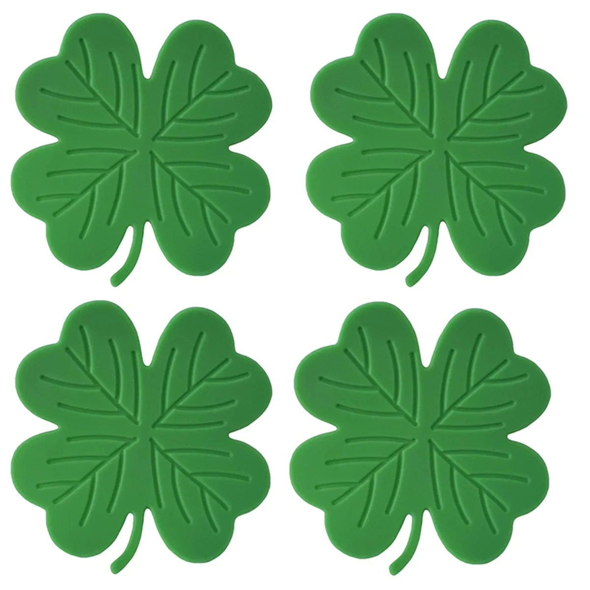 4Pcs St. Patrick'S Day Coaster Silicone Green Drink Coasters Non-Slip Insulations Tea Cup Mats Coffee Coasters