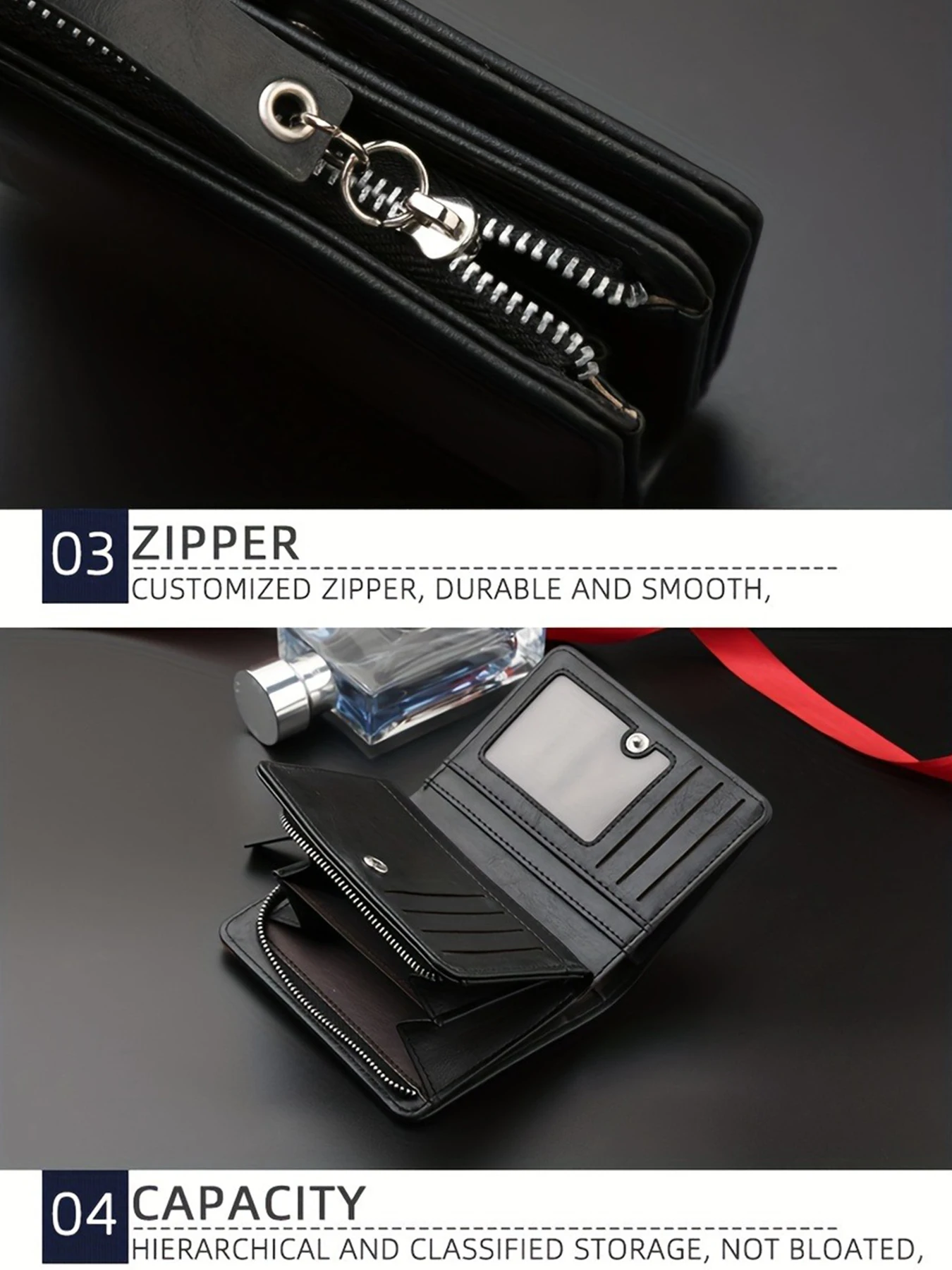 2024 neue männer PU Leder Kurze Brieftasche Mit Zipper Münzfach Vintage Große Kapazität Männlichen Kurzen Geld Geldbörse Karte halter – Detail 6