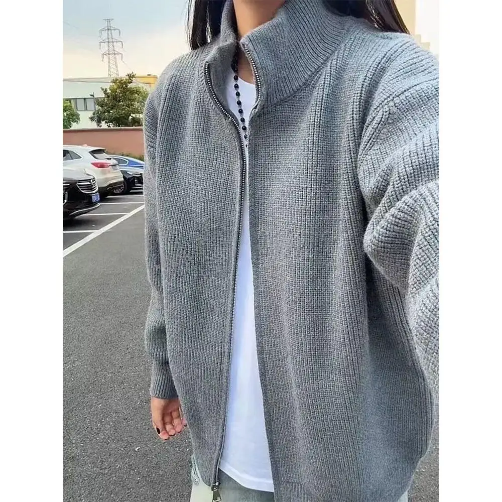 

Loose Men's Knitted Sweater f-High Collar Zipper Cardigan Korean Sle Casual Winter Faion Leisure Polyester Fiber