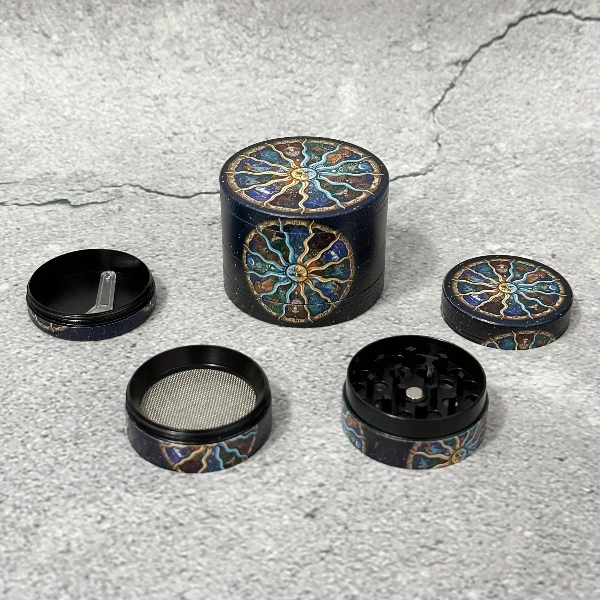 1.6/2インチ サンカラーメタルハーブグラインダー グラス シガー タバコ バニラ ローバッドグラインダー ミル モルタル 4層 喫煙用具