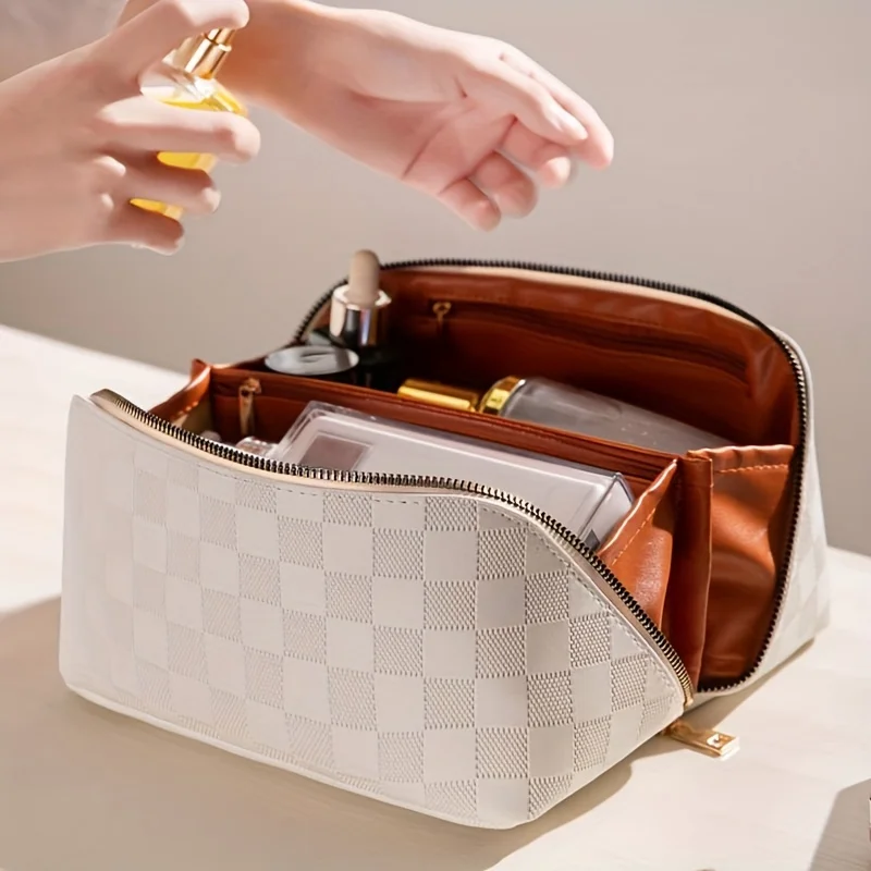 

1 Piece PU Pillow Cosmetic Bag Portable Travel Large Capacity Toiletry Bag Desktop Cosmetics Packaging Bag