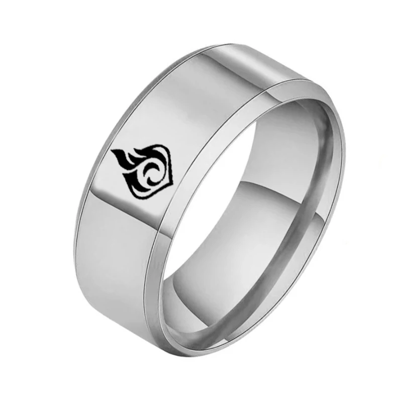 Bxzyrt Anime giapponesi Genshin Impact Rings occhio di dio acqua vento tuono fuoco roccia ghiaccio anello in acciaio inossidabile Cosplay donna uomo