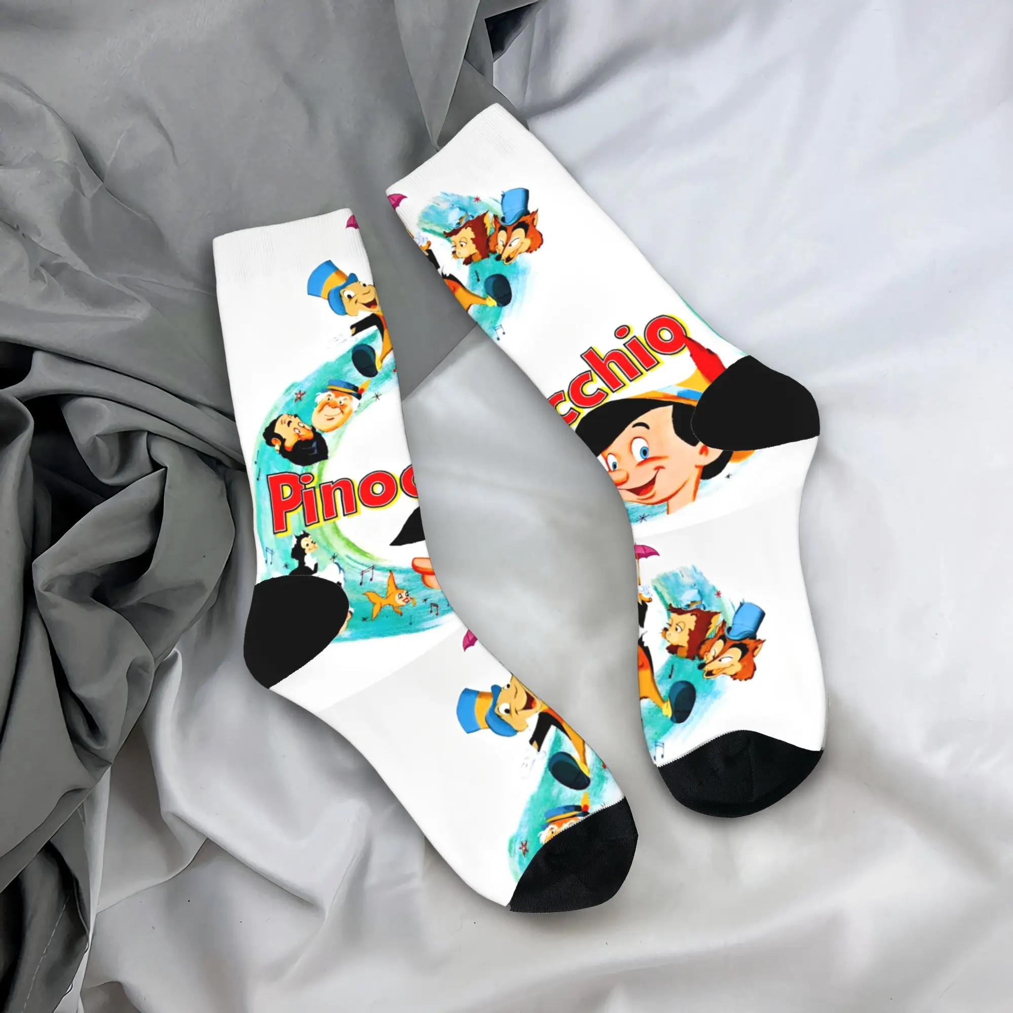 

Носки с героями мультфильмов Пиноккио, забавные чулки, мужские средние мягкие спортивные носки для бега, осенние противоскользящие носки с графическим рисунком