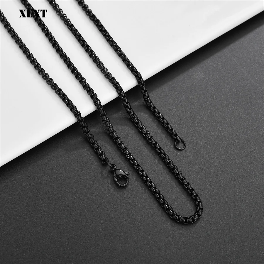 XLNT 2/3/4/5mm Men's Black Color Plated Stainless Steel Square Rolo Box Chain Ladies Necklace Jewelry Gift Bracelet Accessories