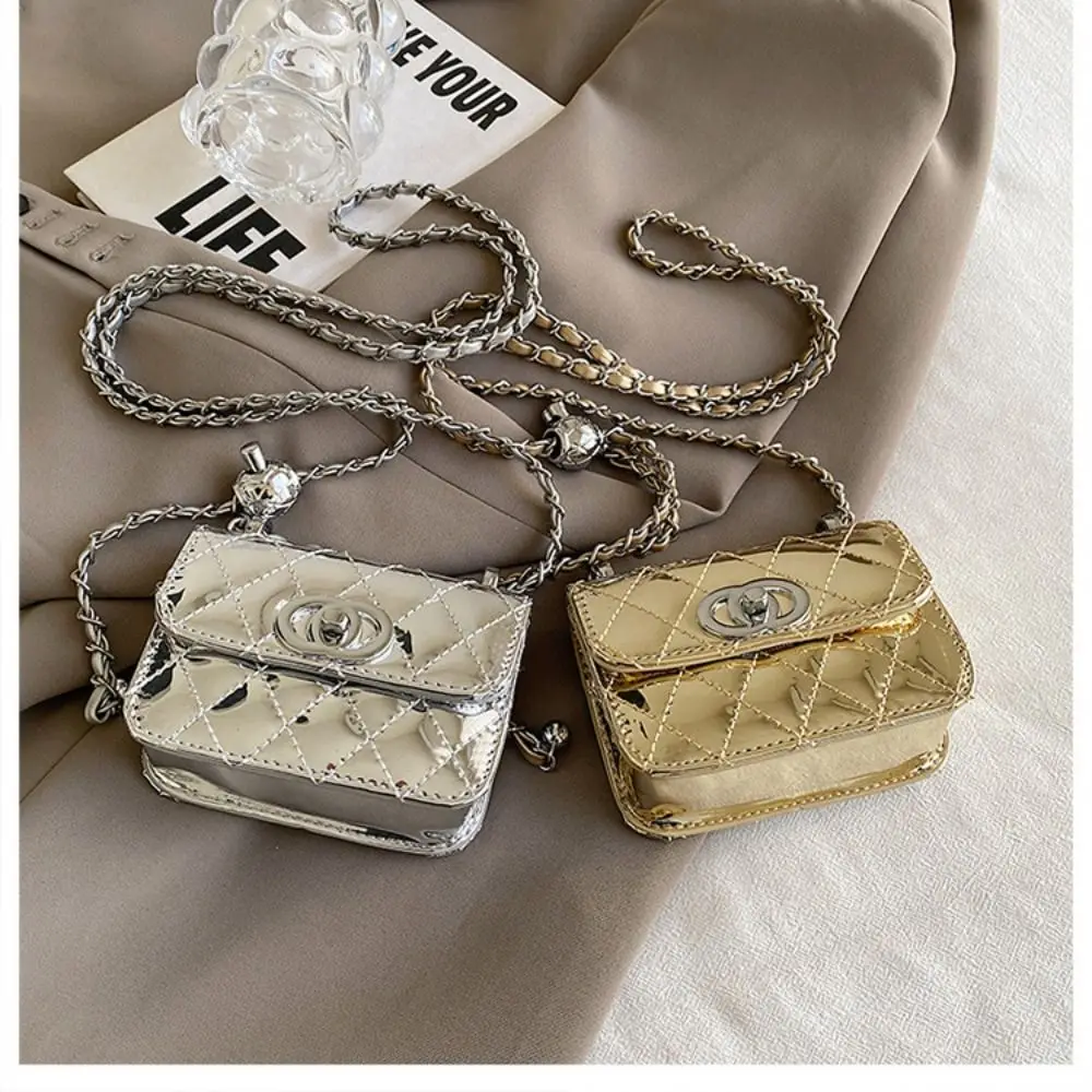 PU Leather Crossbody Bag Fashion Decorative Chain Mini Coin Purse Solid Color Evening Bag Girls