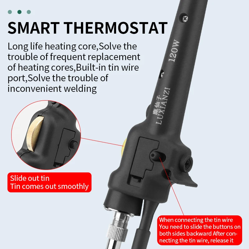 LUXIANZI 80/120W Saldatore Elettrico Pistola Riscaldata Interna Maniglia Dritta Invia Pistola di Stagno Saldatura Ferro Set di Strumenti di Riparazione di Saldatura