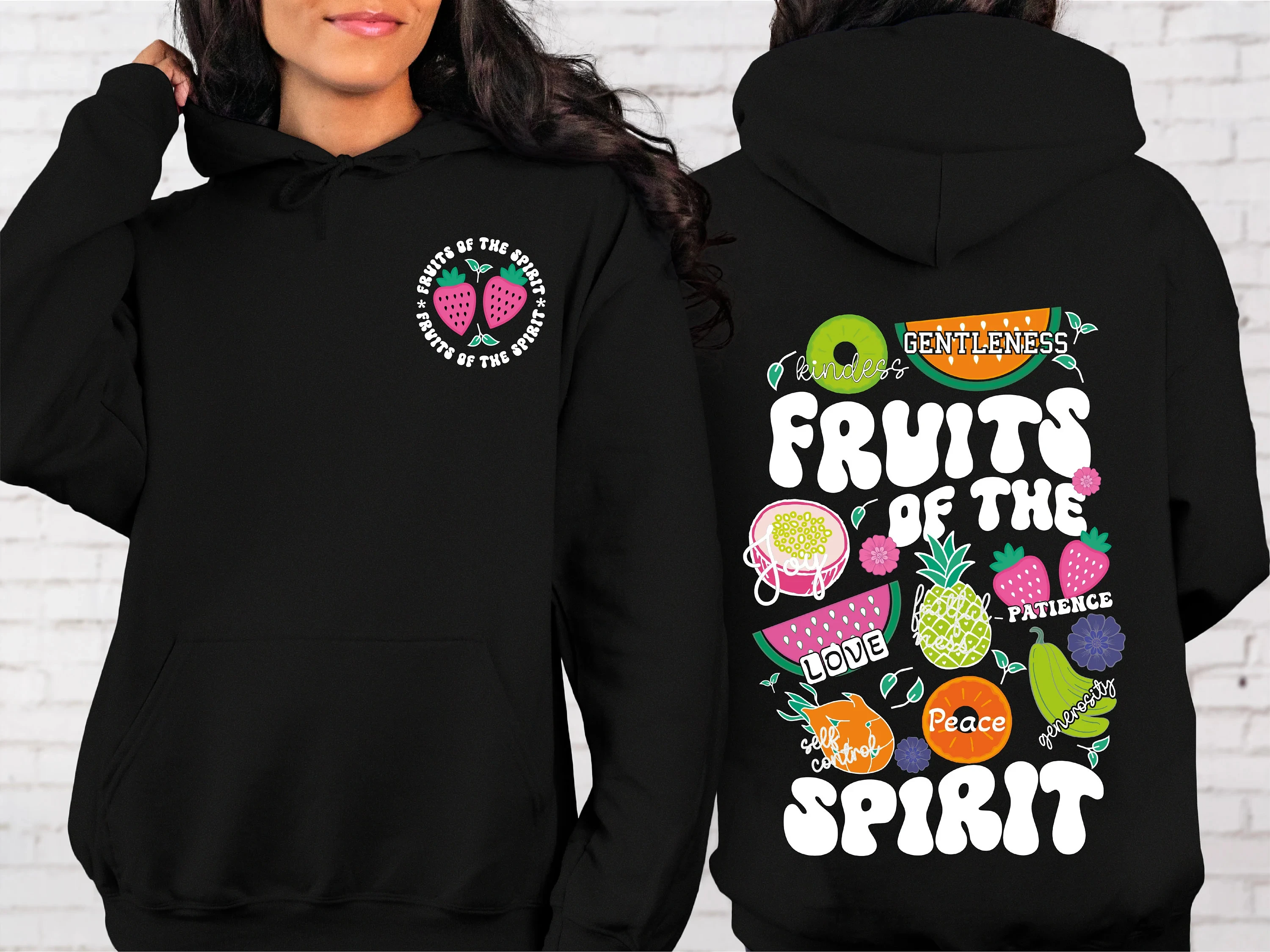 

Fruits of The Spirit Print Hoodie for Women Long Sleeve Sweatshirt Pullover Unisex Fashion Autumn and Winter Clothing Y2k Tops