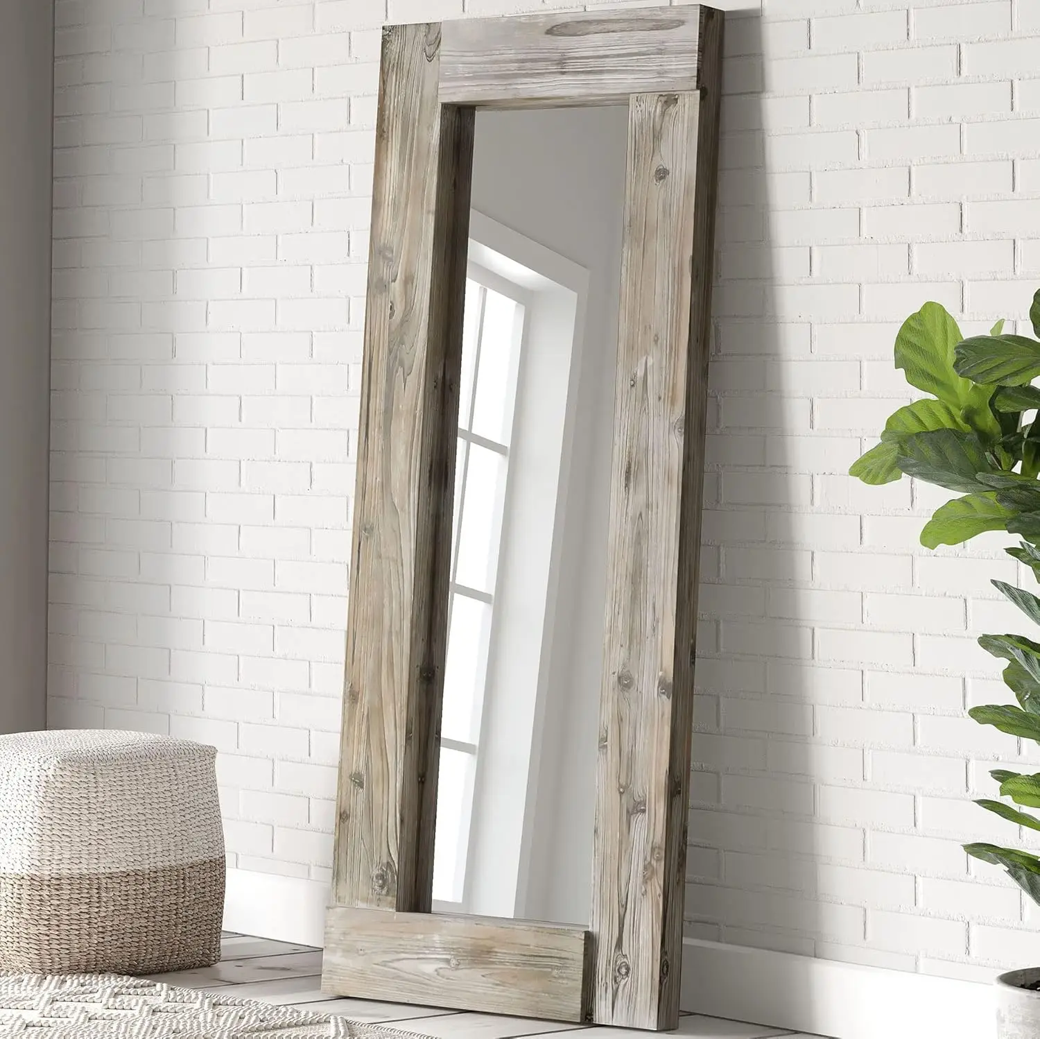 Rustic Farmhouse Full Length Mirror - Wood Frame Floor Standing Bedroom Mirror (58