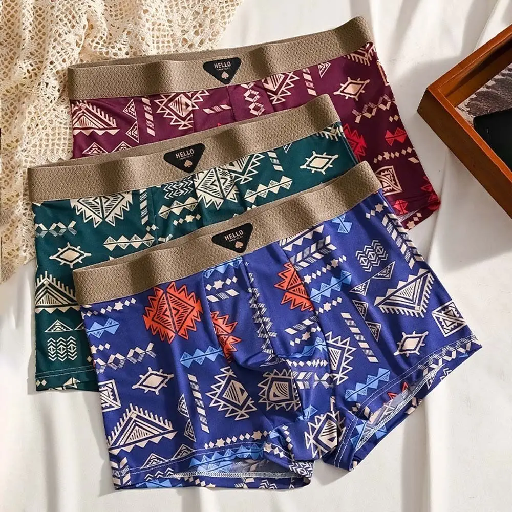 

5Pcs Comfortable Plus Size Men's Boxer Briefs Seamless Elastic Underwear for Man Mid Waist Lingerie Printed Panties Gifts
