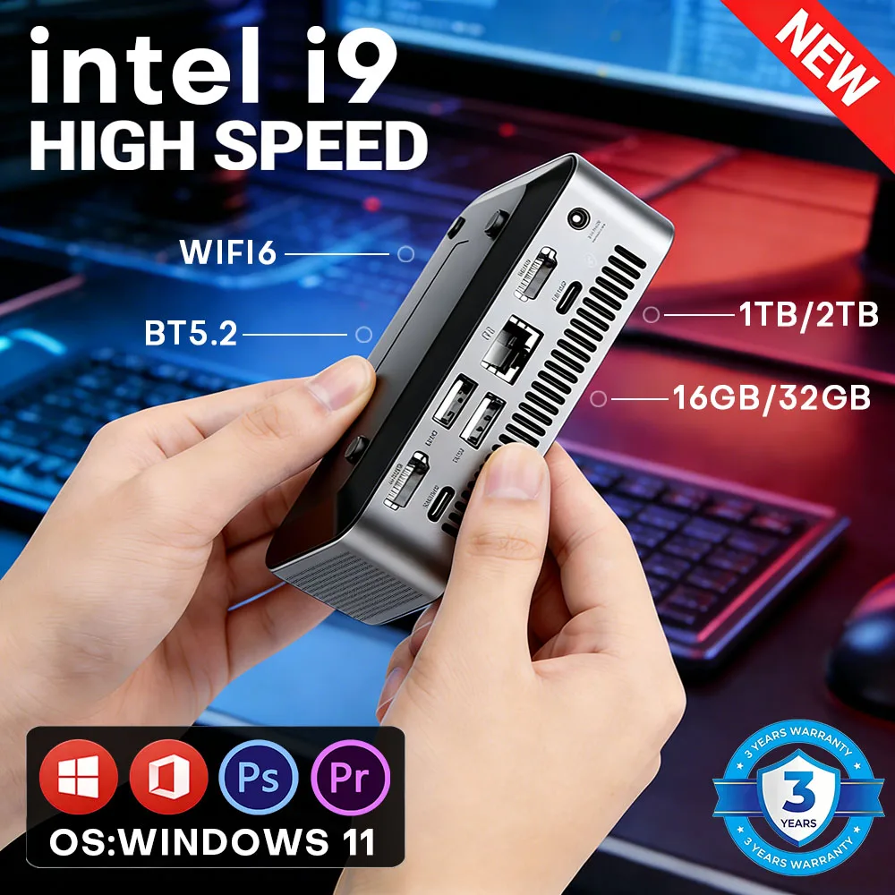 MiniPC TOP con Windows 11, Intel Core i9 10980HK, Intel N150, Computadora de Bolsillo, 16GB/32GB RAM, 1TB/2TB SSD, Mini PC con Ethernet 1000M, PC de Escritorio