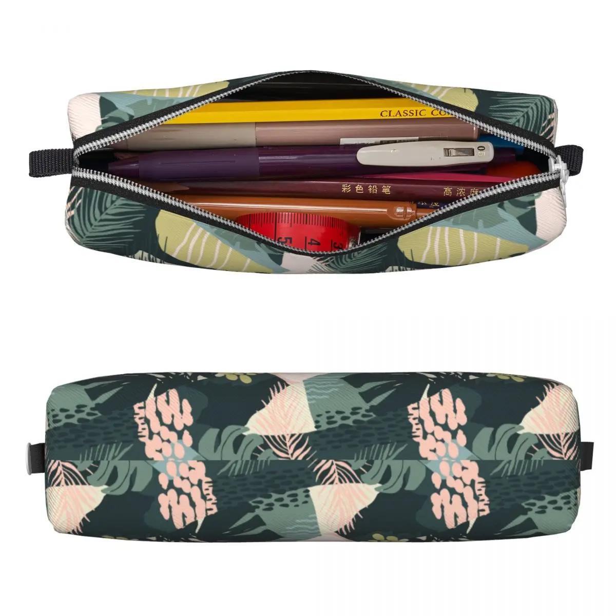 Vintage Pencil Case Tropical Plants Pencil Bag Nordic Fashion School Pencil Cases Students PU Leather Design School Stationery