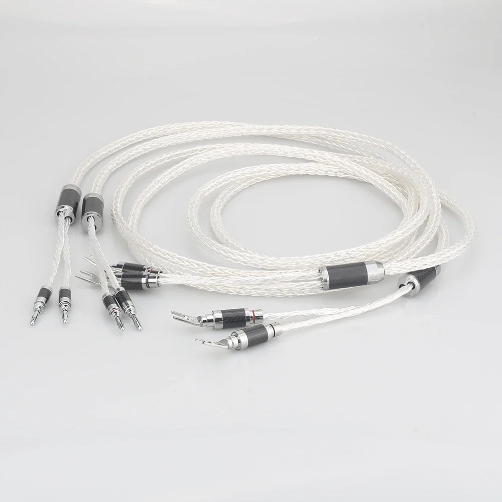 8ag Silver plated OCC Hifi Speaker Cable Banana to spade plug Hi-end Speaker Wire for Loudspeaker Amplifier and CD