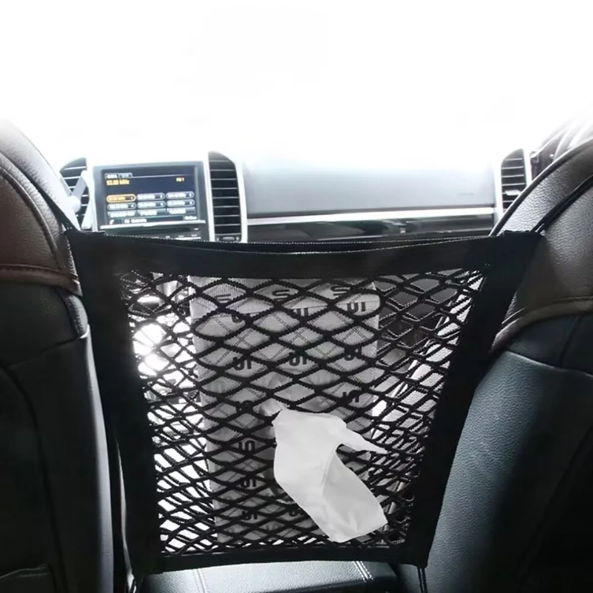 Car Storage Net Bag Between Seats Car Divider Pet Barrier Stretchable Elastic Mesh Bag Organizer Auto Accessories