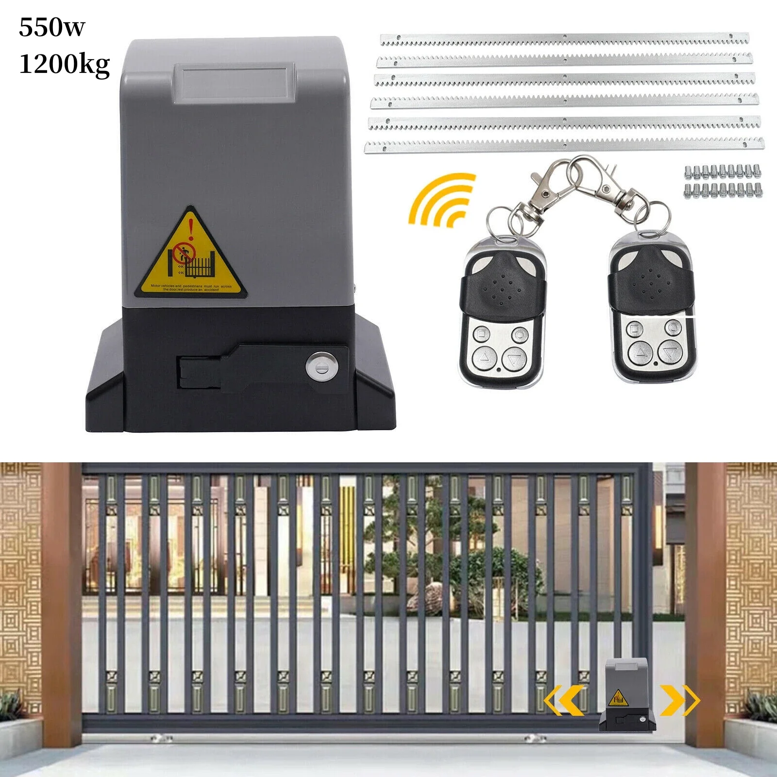 550W Sliding Electric Gate Opener Automatic Motor Driveway Security Kit with Racks for up to 2645.55lbs/1200kg Heavy Duty Doors