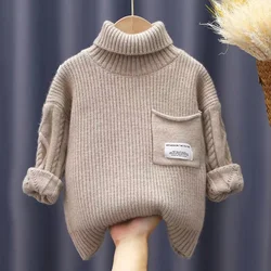 Boys Pullover Sweater Thick And Warm In Autumn And Winter Children's Knitted Long Sleeved Sweater Korean Version High Collar